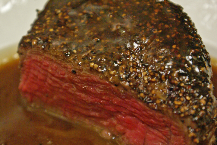pepper-encrusted filet with pepper sauce