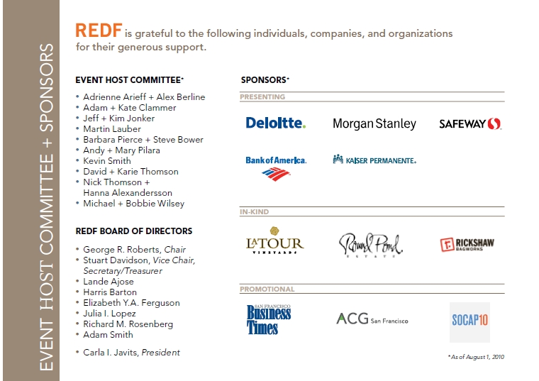 REDF Benefit Sponsors