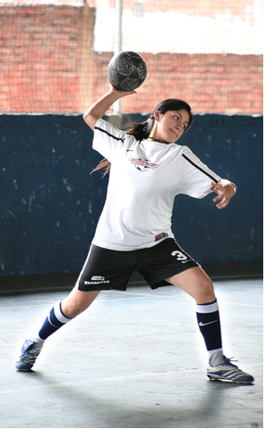 The teams goalie Karen