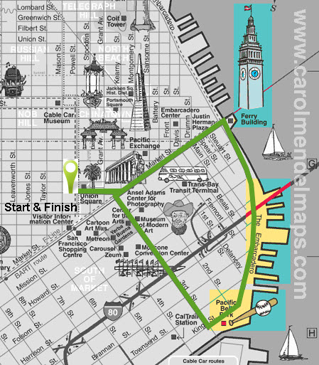 Map of downtown SF with landmarks you will run by Map of downtown SF with landmarks you will run by