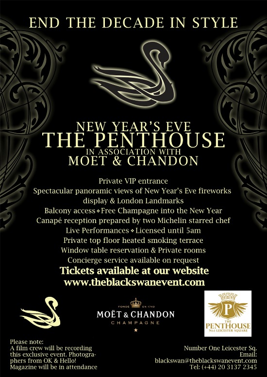 End the Decade In Style  The Black Swan Event NYE @ the PENTHOUSE  No One Leicester Sq