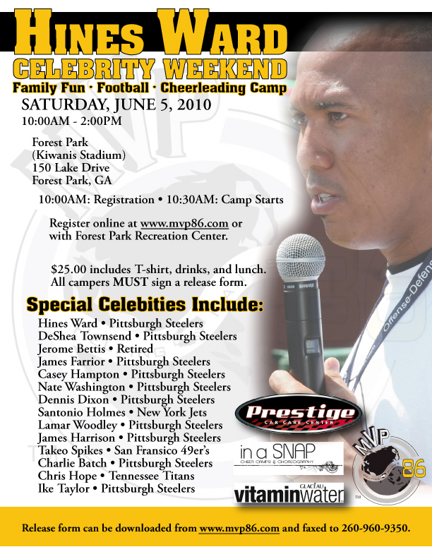Flyer of Camp during THe Hines Ward Weekend