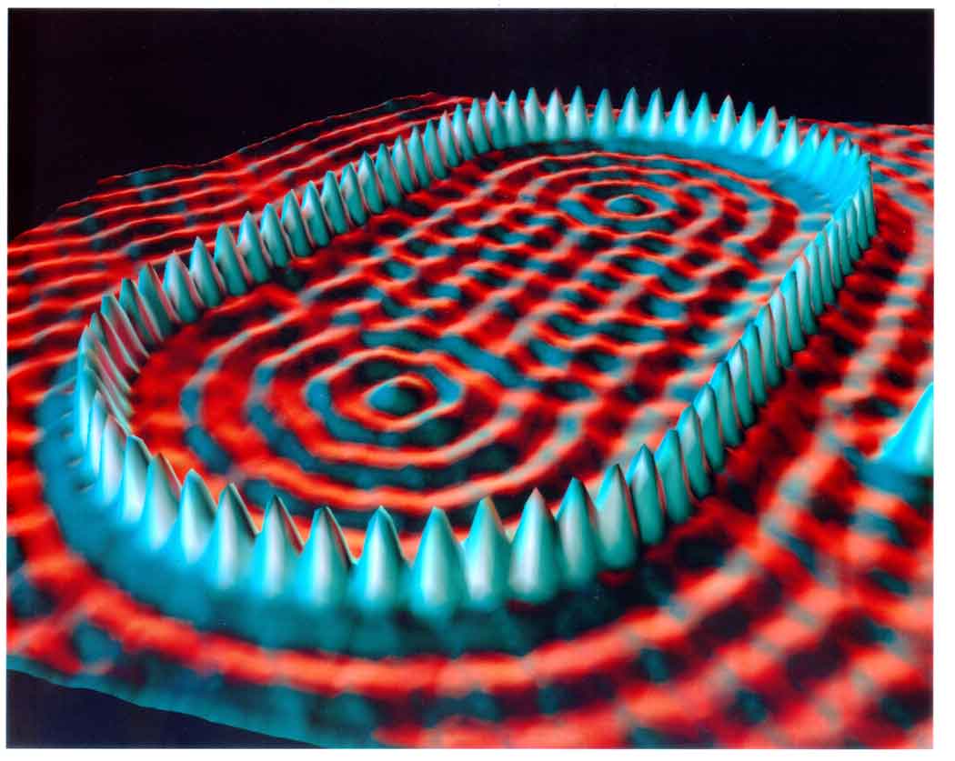 This image shows how an STM is used to position 48 iron atoms.