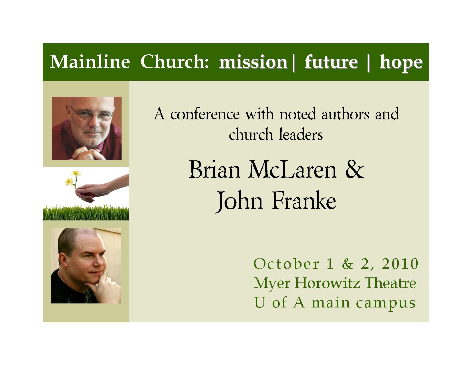 logo for conference with photo of Brian McLaren and John Franke