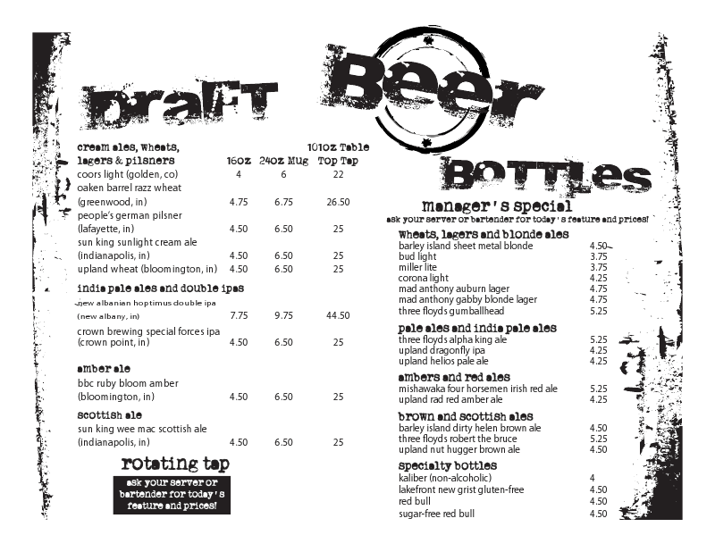 Scotty's Lakehouse Beer List