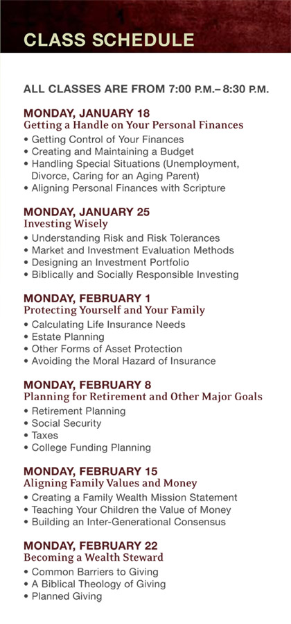 Faithful with Finances Class Schedule Faithful with Finances Class Schedule