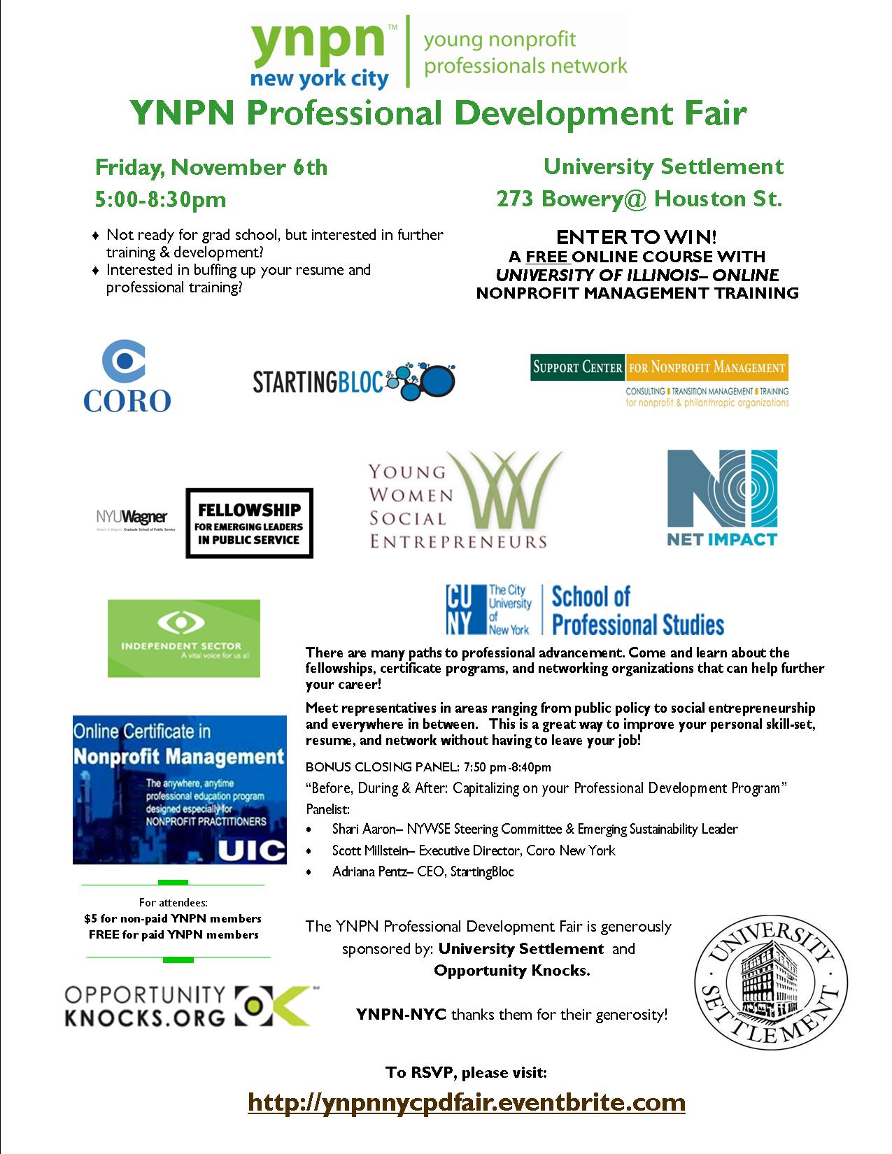 YNPN-NYC PD Flyer Flier for YNPN-NYC Professional Development Fair