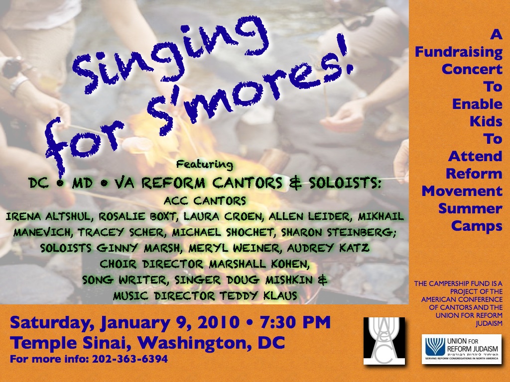 Singing for Smores Concert Jan 9 Temple Sinai smores poster