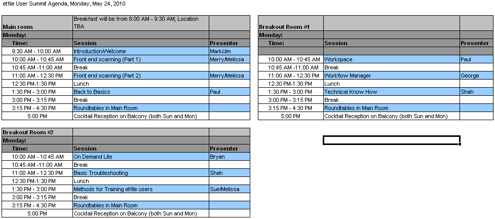 Monday Agenda