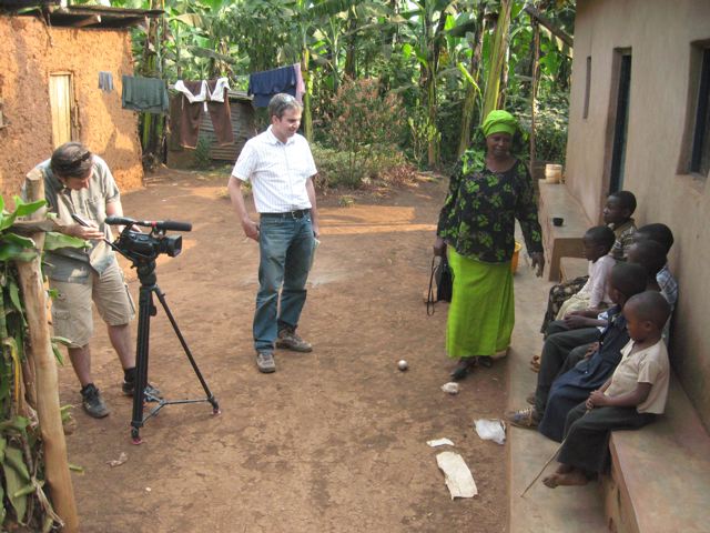 Director Adam Mazo, Cinematographer Scott Ippolito with Agnes, a widow of the genocide, in Kirehe district, eastern Rwanda.