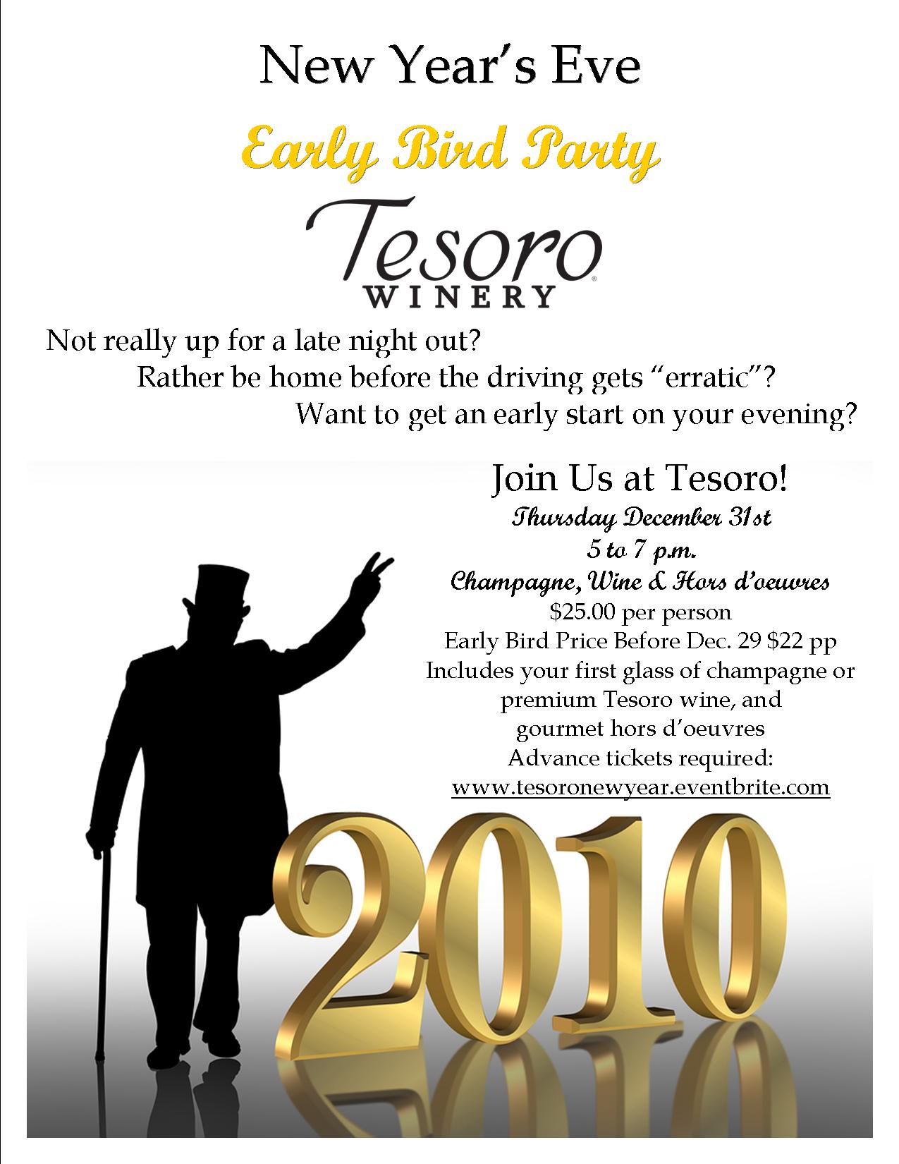 New Years Eve Early Bird Party at Tesoro new years eve party