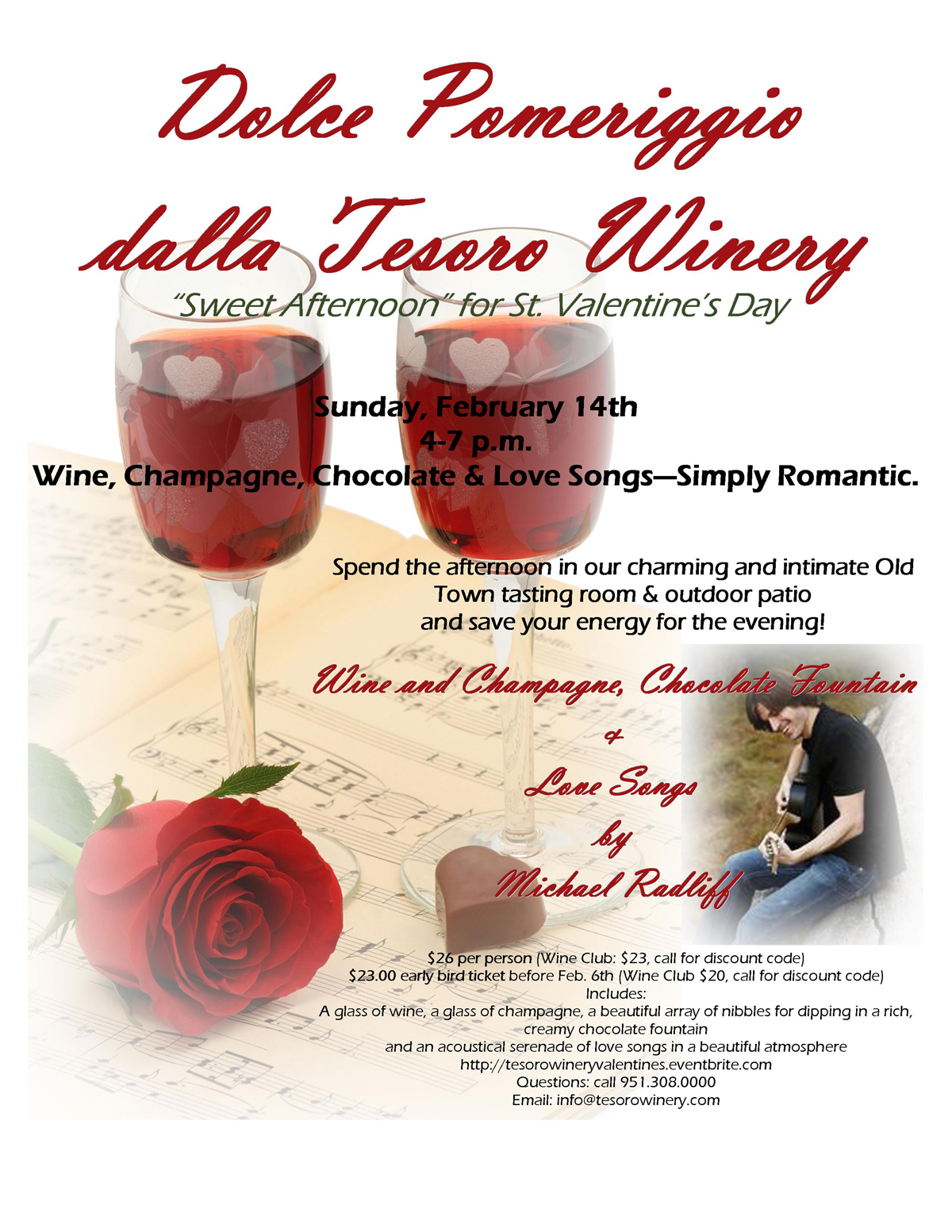 Sweet Afternoon from Tesoro Winery Valentine's Day Dolce Pomeriggio dalla Tesoro Winery